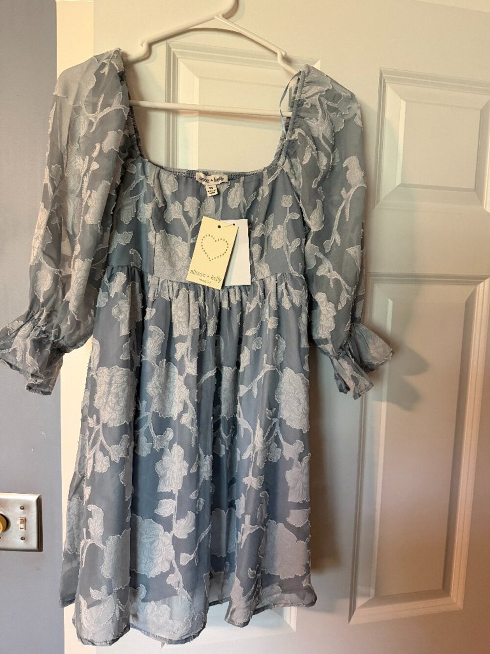 NEW Allison & Kelly Blue Floral Long Sleeve Dress, 3/4 sleeves, XS